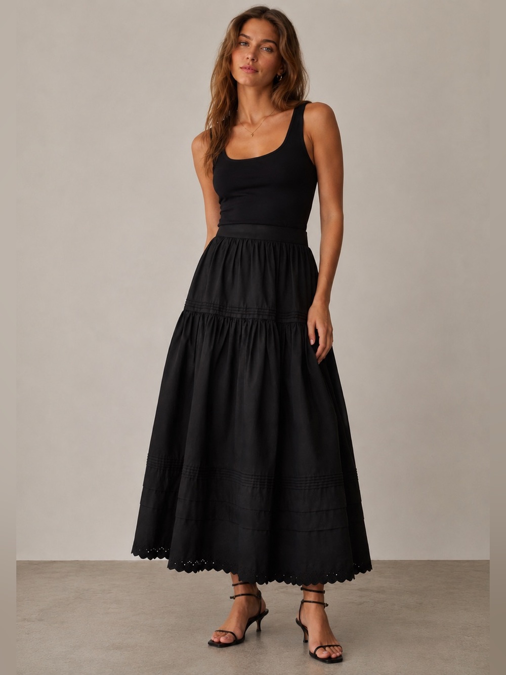 o.p.t. Black Tiered Cotton Maxi Skirt Size 6 NWT